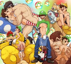 Rule 34 | 1-up mushroom, absurdres, bara, bowser, breast sucking, brown hair, castlevania (series), castlevania: rondo of blood, cum, cum in ass, donkey kong, donkey kong (series), fox mccloud, full body, furry, furry male, furry with non-furry, highres, idoraad, interspecies, large penis, luigi, luigi&#039;s mansion, luigi&#039;s mansion 3, male focus, mario (series), missionary, multicolored background, multiple views, muscular, muscular male, nintendo, nipples, pectorals, penis, poltergust g-00, richter belmont, star fox, yaoi