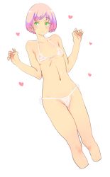 Rule 34 | 1girl, bad id, bad twitter id, bikini, blush, breasts, cameltoe, goshiki suzu, green eyes, groin, micro bikini, navel, original, parted lips, partially visible vulva, pink hair, short hair, simple background, small breasts, solo, swimsuit, wet, wet clothes, white background