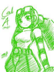 Rule 34 | 1girl, breasts, call (mighty no. 9), call a, dated, goggles, goggles on head, headgear, mighty no. 9, monochrome, robot, short hair, signature, sketch, solo, striped, striped sleeves, zilhouette