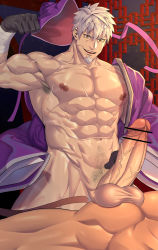 Rule 34 | 2boys, abs, armpit hair, armpits, ass, bar censor, bara, bare pectorals, biceps, censored, character request, erection, facial hair, facial scar, firenzesaika, flexing, goatee, highres, huge penis, imminent anal, imminent penetration, japanese clothes, kimono, large pectorals, male focus, male pubic hair, mature male, multiple boys, muscular, muscular male, naked kimono, navel, navel hair, nipples, pectorals, penis, pubic hair, purple kimono, sangokushi puzzle taisen, scar, scar on arm, scar on cheek, scar on chest, scar on face, short hair, smirk, solo focus, stomach, tan, testicles, thick thighs, thighs, veins, veiny penis, yaoi