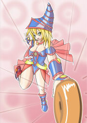 Rule 34 | 1girl, blush, breasts, cleavage, dark magician girl, duel monster, female focus, full body, highres, looking at viewer, solo, staff, weapon, yu-gi-oh!, yu-gi-oh! duel monsters