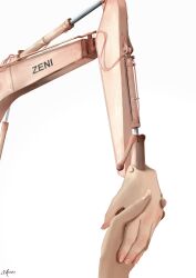 Rule 34 | commentary request, crane (machine), fingernails, highres, holding hands, original, out of frame, signature, simple background, utsusemi rari, white background