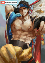 Rule 34 | 1boy, abs, artist name, black hair, brown eyes, glasses, guilty gear, guilty gear strive, highres, japanese clothes, male focus, mito anji, muscular, muscular male, short hair