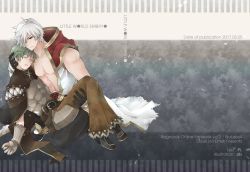 Rule 34 | 2boys, armor, bare pectorals, belt, black footwear, black gloves, black pants, blush, breastplate, brown capelet, brown pants, buckle, capelet, carrying, champion (ragnarok online), chen lio, closed eyes, closed mouth, commentary request, creator (ragnarok online), dated, english text, flamel emure, full body, fur-trimmed pants, fur trim, gauntlets, gloves, green hair, hair between eyes, hair over one eye, holding another&#039;s head, holding another&#039;s leg, jacket, kneeling, living clothes, multicolored clothes, multicolored jacket, multiple boys, muscular, open mouth, pants, pectorals, ragnarok online, red eyes, red jacket, shoes, short hair, sleeping, sleeveless, sleeveless jacket, sptbird, teeth, two-tone jacket, white hair, white jacket