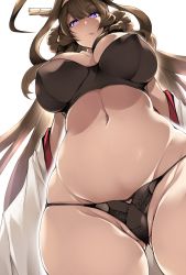 Rule 34 | 1girl, black bra, black panties, bra, breasts, brown hair, collarbone, double bun, from below, hair bun, heart, heart-shaped eyes, highres, huge breasts, japanese clothes, kantai collection, kimono, kongou (kancolle), kongou kai ni (kancolle), long hair, looking at viewer, navel, open clothes, open kimono, panties, partially undressed, purple eyes, seductive smile, simple background, skindentation, smile, solo, tongue, tongue out, tsukasawa takamatsu, underwear, white background