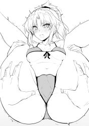 Rule 34 | 1girl, absurdres, anus, ass grab, bikini, blush, breasts, fate (series), greyscale, halcon, highres, knees to chest, legs up, medium breasts, monochrome, mordred (fate), mordred (fate) (all), mordred (fate/apocrypha), mordred (swimsuit rider) (fate), mordred (swimsuit rider) (first ascension) (fate), ponytail, pussy, sketch, solo focus, spread legs, spread pussy, spread pussy under clothes, swimsuit