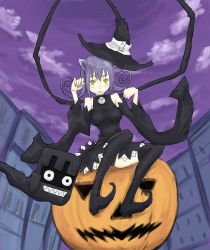 Rule 34 | 00s, animal ears, bad id, bad pixiv id, blair (soul eater), boots, cat ears, hat, jack-o&#039;-lantern, long sleeves, machida yuu, pumpkin, purple hair, solo, soul eater, thigh boots, thighhighs, witch hat, yellow eyes