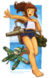 Rule 34 | 2girls, :d, aichi m6a seiran, aircraft, aircraft carrier, airplane, armpits, bad id, bad pixiv id, bare legs, barefoot, blouse, brown eyes, brown hair, bubble, character name, fairy (kancolle), feet, full body, hair ornament, hairclip, highres, i-400-class-submarine, i-401 (kancolle), kantai collection, machinery, military, military vehicle, mizuno (okn66), multiple girls, old school swimsuit, one-piece swimsuit, open mouth, outstretched hand, parasite aircraft, rigging, sailor collar, school swimsuit, school uniform, seaplane, serafuku, ship, shirt, short hair, short ponytail, sleeveless, sleeveless shirt, smile, submarine, submarine aircraft carrier, swimsuit, swimsuit under clothes, tan, teeth, torpedo, warship, water, watercraft, white shirt, zuiun (kancolle)