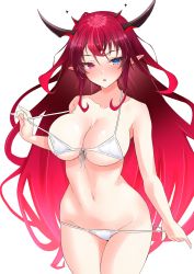 Rule 34 | absurdres, bikini, blush, front-tie bikini top, front-tie top, highres, hololive, hololive english, horns, irys (hololive), irys (irys 1.0) (hololive), kokechan, long hair, multicolored eyes, red hair, solo, string bikini, swimsuit, virtual youtuber, white background, white bikini
