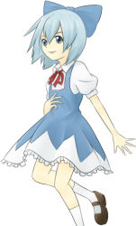 Rule 34 | 1girl, bad id, bad pixiv id, blue eyes, blue hair, cirno, embodiment of scarlet devil, female focus, lowres, matching hair/eyes, short hair, simple background, solo, touhou, urin, white background