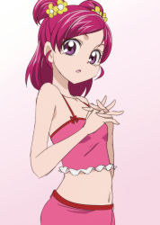 Rule 34 | 00s, 1girl, camisole, midriff, navel, oimanji, pink eyes, pink hair, pink theme, precure, short hair, twintails, two side up, yes! precure 5, yumehara nozomi