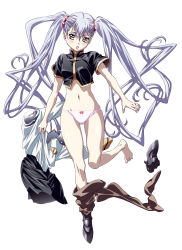 Rule 34 | 1girl, bow, bow panties, clothes pull, cropped shirt, full body, gotou keiji, highres, hoshino ruri, kidou senkan nadesico, long hair, looking at viewer, navel, non-web source, official art, panties, pants, pants pull, parted lips, shoes, short sleeves, simple background, solo, twintails, underwear, unworn shoe, unworn shoes, very long hair, white background, white hair, white panties, yellow eyes