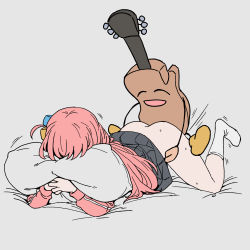 Rule 34 | 1girl, absurdres, ass, ass grab, bed sheet, black skirt, bocchi the rock!, clothed sex, cube hair ornament, doggystyle, face in pillow, gotoh hitori, guitar, cube hair ornament, hair ornament, highres, instrument, jacket, long hair, lying, no panties, hugging object, one side up, onsen tamago (hs egg), pillow, pillow hug, pink jacket, pink track suit, pleated skirt, sex, sex from behind, skirt, smile, socks, sweat, track jacket, white socks