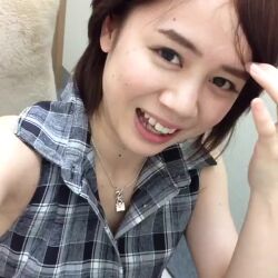 Rule 34 | 1girl, animated, bare shoulders, brown eyes, brown hair, day, indoors, japanese (nationality), jewelry, looking at viewer, mole, necklace, photo (medium), real life, short hair, smile, sound, tagme, teeth, tongue, tongue out, upper body, v, video, yoshikawa aimi