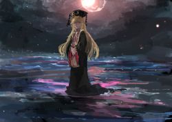 Rule 34 | 1girl, black dress, blonde hair, chinese clothes, dress, hair ornament, ichiba youichi, junko (touhou), long hair, long sleeves, red eyes, solo, tabard, touhou, very long hair, wide sleeves