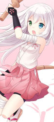 Rule 34 | 1girl, bandages, heterochromia, hitsukuya, japanese clothes, long hair, miko, original, solo, sword, weapon, white hair, wooden sword