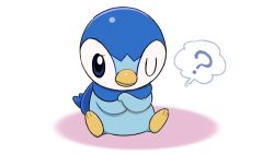 Rule 34 | ?, blue eyes, closed mouth, commentary request, creatures (company), crossed arms, full body, game freak, gen 4 pokemon, nintendo, no humans, official art, one eye closed, piplup, pokemon, pokemon (creature), project pochama, sitting, solo, thinking, toes, white background