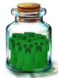 Rule 34 | bottle, cork, creature, creeper, full body, in bottle, in container, looking at viewer, minase shu, minecraft, minimized, no humans