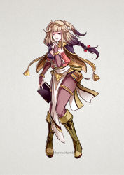 Rule 34 | 1girl, book, boots, dress, elbow gloves, evil grin, evil smile, faye (fire emblem), fire emblem, fire emblem awakening, fire emblem echoes: shadows of valentia, full body, fusion, gloves, grey background, grin, gzei, holding, holding book, looking at viewer, low-braided long hair, low-tied long hair, multicolored hair, nintendo, simple background, smile, solo, tharja (fire emblem), thighhighs, two-tone hair