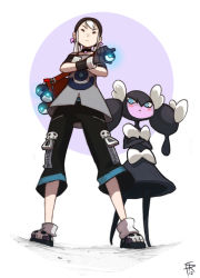 Rule 34 | :&lt;, bag, black eyes, black gloves, blue eyes, blush stickers, capri pants, choker, closed mouth, creatures (company), crossed arms, from below, frown, full body, game freak, gen 5 pokemon, gloves, glowing, gothorita, hat, holding, holding poke ball, jewelry, legs apart, lilith (endling), looking at viewer, looking down, nintendo, original, pants, pendant, poke ball, poke ball print, pokemon, pokemon (creature), serious, shaun healey, shoes, short sleeves, shoulder bag, signature, simple background, skull print, standing, upshirt, white background, white hair, wrist cuffs, zipper