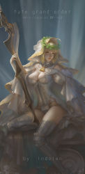 Rule 34 | 1girl, absurdres, aestus estus, ahoge, artist name, belt, blonde hair, breasts, bridal veil, chain, character name, cleavage, commentary, copyright name, dated, detached sleeves, fate/extra, fate/extra ccc, fate/grand order, fate (series), full-length zipper, green eyes, hand on own chest, head wreath, highleg, highleg leotard, highres, indolen, large breasts, leotard, lips, lock, looking at viewer, medium hair, nero claudius (bride) (fate), nero claudius (bride) (third ascension) (fate), nero claudius (fate), nero claudius (fate) (all), padlock, padlocked collar, puffy detached sleeves, puffy sleeves, showgirl skirt, solo, thighhighs, veil, white leotard, white sleeves, white thighhighs, wide sleeves, zipper, zipper pull tab