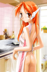 Rule 34 | 1girl, apron, ass, clothes writing, highres, indoors, ishikei, naked apron, serio (to heart), solo, to heart, to heart (series)