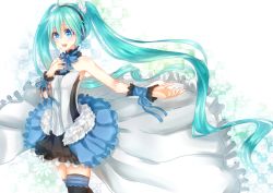 Rule 34 | 00s, 1girl, 7th dragon, 7th dragon (series), 7th dragon 2020, aqua hair, blue eyes, hand on own chest, hatsune miku, headphones, long hair, meggy0939, open mouth, outstretched arm, skirt, solo, thighhighs, twintails, very long hair, vocaloid