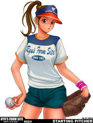 Rule 34 | 1girl, baseball, baseball cap, brown hair, female focus, hat, ponytail, ryu (ryu&#039;s form site), solo, white background