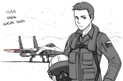 Rule 34 | 1boy, ace combat, ace combat zero, aircraft, airplane, closed mouth, collared shirt, dated, f-15 eagle, fighter jet, forehead, gloves, greyscale, unworn headwear, helmet, unworn helmet, holding, holding helmet, jacket, jet, larry foulke, light smile, long sleeves, looking at viewer, male focus, military, military vehicle, monochrome, mountain, ndtwofives, pilot, pilot helmet, pilot suit, shirt, solo, spot color, upper body, vehicle focus, white background