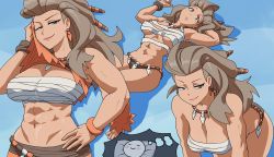 Rule 34 | abs, absurdres, bandages, breasts, brown hair, closed mouth, creatures (company), game freak, highres, inker comics, jewelry, long hair, medium breasts, muscular, muscular female, nintendo, pokemon, pokemon sv, sada (pokemon), smile, tagme