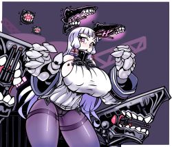 Rule 34 | absurdres, abyssal ship, adapted costume, alternate breast size, alternate eye color, blunt bangs, breasts, claws, colored skin, corruption, curvy, dark persona, detached sleeves, dress, hair ribbon, headgear, high collar, highres, horns, kantai collection, large breasts, long hair, mittens, murakumo (kancolle), pale skin, pantyhose, plump, red eyes, ribbed dress, ribbon, seaport princess, short dress, short eyebrows, single horn, skindentation, stacking mann, sweater, sweater dress, thighband pantyhose, thighs, tress ribbon, very long hair, white hair, white skin