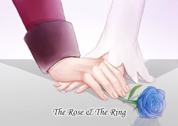 Rule 34 | 10s, 1boy, 1girl, aldnoah.zero, bad id, bad pixiv id, blue flower, blue rose, close-up, english text, flower, hand focus, jewelry, jowell she, lemrina vers envers, long sleeves, out of frame, ring, rose, slaine troyard, sleeves rolled up, text focus