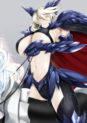 Rule 34 | 1girl, armor, artoria pendragon (fate), artoria pendragon (lancer) (fate), artoria pendragon (lancer alter) (fate), blonde hair, breasts, cape, cleavage, fate/grand order, fate (series), horns, huge breasts, janong, long hair, looking at viewer, navel, parted lips, riding, saber (fate), saber alter, serious, solo, underboob, yellow eyes