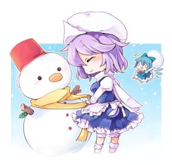 Rule 34 | 2girls, ^ ^, bad id, bad pixiv id, blue hair, bow, bucket, carrying, chibi, cirno, closed eyes, flying, hair bow, hair ornament, hair ribbon, hat, holding, ice, ice wings, letty whiterock, multiple girls, open mouth, purple hair, ribbon, scarf, short hair, size difference, smile, snow, snowball, snowing, snowman, sparkle, touhou, white scarf, wings, yellow scarf, yukimiya (parupunta), | |