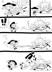 Rule 34 | !, !!, 2girls, 4koma, :&gt;, puff of air, ^^^, afterimage, animal ears, bowl, bowl hat, chibi, closed eyes, comic, curly hair, female focus, grabbing another&#039;s hair, greyscale, hat, horns, japanese clothes, kimono, komano aunn, long hair, long sleeves, looking at another, lying, mini person, minigirl, monochrome, motion lines, multiple girls, o o, obi, object on head, on stomach, open mouth, pulling, sash, shirt, short hair, short sleeves, shorts, silent comic, single horn, sleeping, smile, standing, sukuna shinmyoumaru, surprised, touhou, waking up, walking, wide-eyed, wide sleeves, yt (wai-tei), | |