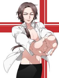 Rule 34 | 10s, 1672, 1boy, :p, anime coloring, bad id, bad pixiv id, brown hair, kashuu kiyomitsu, male focus, mole, mole under mouth, open clothes, open shirt, personification, ponytail, red eyes, shirt, solo, tongue, tongue out, touken ranbu