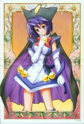 Rule 34 | 00s, animal ears, bell, black hair, boots, bow, bowcape, bowtie, cat ears, cat tail, costume, gloves, hat, looking at viewer, purple eyes, sanada, short hair, tail, ufo princess valkyrie