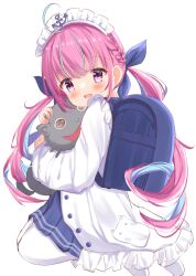 Rule 34 | 1girl, absurdres, backpack, bag, bow, colored inner hair, hair ribbon, hairband, highres, hololive, jacket, kanti15, looking at viewer, minato aqua, minato aqua (sailor), multicolored hair, neko (minato aqua), open mouth, pantyhose, ribbon, sailor collar, school uniform, solo, two-tone hair, virtual youtuber, white jacket, white pantyhose