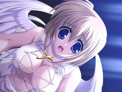 Rule 34 | angel, arisue tsukasa, blonde hair, blue eyes, breasts, collar, large breasts, lilica, tears, usotsuki wa tenshi no hajimari, wings
