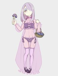Rule 34 | 10s, 1girl, basket, hair over one eye, little witch academia, mushroom, nightgown, shoes, sucy manbavaran, thighhighs, x-ray