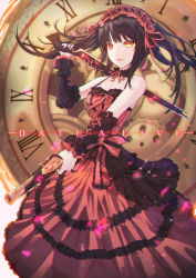 Rule 34 | 1girl, absurdres, antique firearm, bad id, bad pixiv id, black hair, breasts, choker, clock, clock eyes, commentary request, copyright name, date a live, detached sleeves, dress, firearm, firelock, flintlock, gothic lolita, gun, hairband, heterochromia, highres, holding, holding gun, holding weapon, huge filesize, large breasts, lolita fashion, lolita hairband, long hair, looking at viewer, musket, neon (hhs9444), open mouth, red eyes, roman numeral, solo, symbol-shaped pupils, tokisaki kurumi, twintails, weapon, yellow eyes