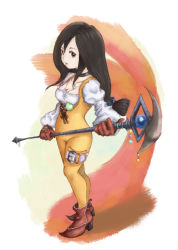 Rule 34 | 00s, 1girl, black eyes, black hair, boots, breasts, catsuit, choker, cleavage, female focus, final fantasy, final fantasy ix, full body, garnet til alexandros xvii, gloves, gradient background, jewelry, long hair, pendant, shouta (shbz), solo, staff, standing