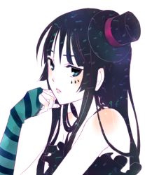 Rule 34 | 00s, 1girl, akiyama mio, bad id, bad pixiv id, bare shoulders, black hair, blue eyes, blunt bangs, blush, don&#039;t say &quot;lazy&quot;, dress, elbow gloves, facepaint, fingerless gloves, ginnan, gloves, hat, hime cut, k-on!, long hair, makeup, mini hat, mini top hat, solo, striped, top hat