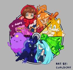 Rule 34 | 1boy, 6+girls, ?, adventure time, animal ears, animal nose, blue eyes, blue hair, bow, cardcaptor sakura, chalk, color wheel, color wheel challenge, colored skin, creeper, cupidcry, deltarune, eating, fox boy, fox ears, fox tail, furry, furry male, fuuin no tsue, gloves, grey background, grin, hair over eyes, hatsune miku, highres, holding, holding paper, holding wand, inkling, inkling girl, inkling player character, kinomoto sakura, lumpy space princess, luna (my little pony), minecraft, multiple drawing challenge, multiple girls, multiple tails, my little pony, my little pony: friendship is magic, nintendo, orange eyes, orange hair, paper, pony (animal), purple hair, purple skin, red bow, sharp teeth, simple background, smile, sonic (series), splatoon (series), susie (deltarune), sweat, tail, tails (sonic), teeth, two tails, vocaloid, wand, white gloves, winged unicorn, wings, yellow teeth