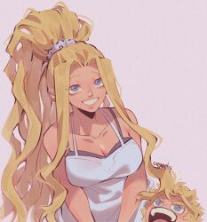 Rule 34 | 1boy, 1girl, addy (@vegeebs), aged down, all might&#039;s mother, blue eyes, boku no hero academia, breasts, child, cleavage, highres, large breasts, long hair, mother and son, open mouth, ponytail, yagi toshinori