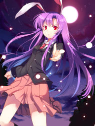 Rule 34 | 1girl, abusoru, animal ears, highres, long hair, looking at viewer, moon, nail polish, necktie, pointing, pointing at viewer, purple hair, rabbit ears, red eyes, red nails, red necktie, reisen udongein inaba, solo, touhou