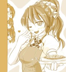 Rule 34 | 10s, 4girls, alternate hairstyle, apron, ashigara (kancolle), blush, cst (cocost), curry, food, haguro (kancolle), hair ornament, heart, kantai collection, long hair, md5 mismatch, monochrome, multiple girls, myoukou (kancolle), nachi (kancolle), one eye closed, open mouth, ponytail, resized, short hair, smile
