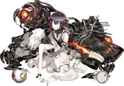 Rule 34 | 10s, 2girls, abyssal ship, abyssal twin princess (black), akira (kadokawa), angry, barefoot, black background, black hair, black nails, clenched teeth, cradling, damaged, dying, glowing, glowing eyes, glowing mouth, kantai collection, looking at viewer, machinery, mask, unworn mask, multiple girls, nail polish, night strait princess (white), official art, oxygen mask, pale skin, teeth, toenail polish, toenails, transparent background, white hair