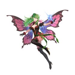 Rule 34 | 1girl, alternate costume, antennae, blush, breasts, butterfly wings, cleavage, cleavage cutout, clothing cutout, dress, fairy, fairy wings, fake wings, female focus, fire emblem, fire emblem awakening, fire emblem heroes, flower, full body, gloves, green eyes, green hair, hair ornament, high heels, insect wings, large breasts, leaf, leaf on head, long hair, matching hair/eyes, multicolored clothes, multicolored dress, nintendo, official alternate costume, official art, pointy ears, ponytail, ribbon, rose, simple background, solo, thighhighs, thorns, tiara, tiki (adult) (fire emblem), tiki (adult) (resplendent) (fire emblem), tiki (fire emblem), wings
