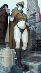 Rule 34 | 1girl, abs, absurdres, black footwear, black nails, black necktie, black panties, boots, bracer, breast pocket, broken glass, brown cape, brown shirt, building, cape, closed mouth, collared cape, commentary request, crop top, day, finger gun, full body, glass, glowing, green eyes, green hair, hair between eyes, hat, highleg, highleg panties, highres, knee boots, ladder, lips, long hair, looking away, military hat, nail polish, navel, necktie, no pants, ogami, original, outdoors, pale skin, panties, peaked cap, pocket, railing, shirt, signature, skull, skyscraper, sleeveless, sleeveless shirt, smile, solo, standing, underwear, water tank, white shirt, window